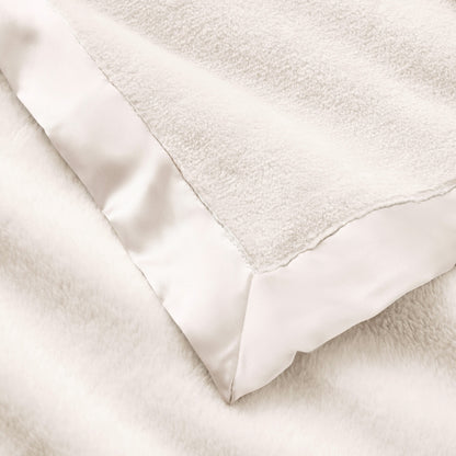 White Satin Trim Flannel Fleece Baby Stroller Blanket