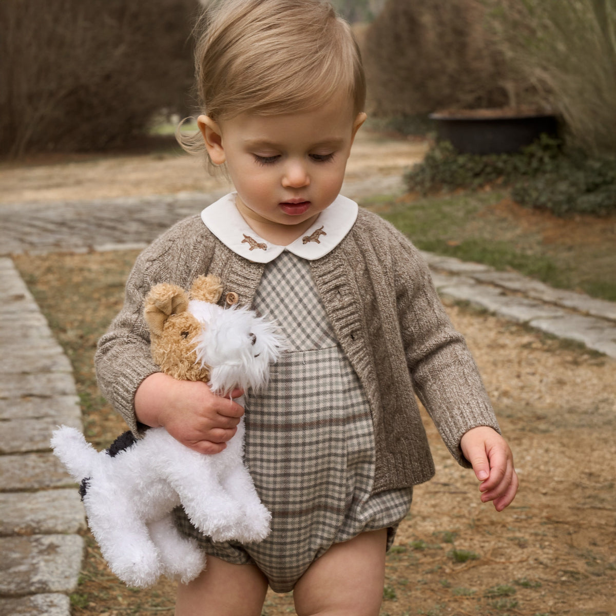 Marled Brown 100% Cashmere Knit Baby Cardigan view 3