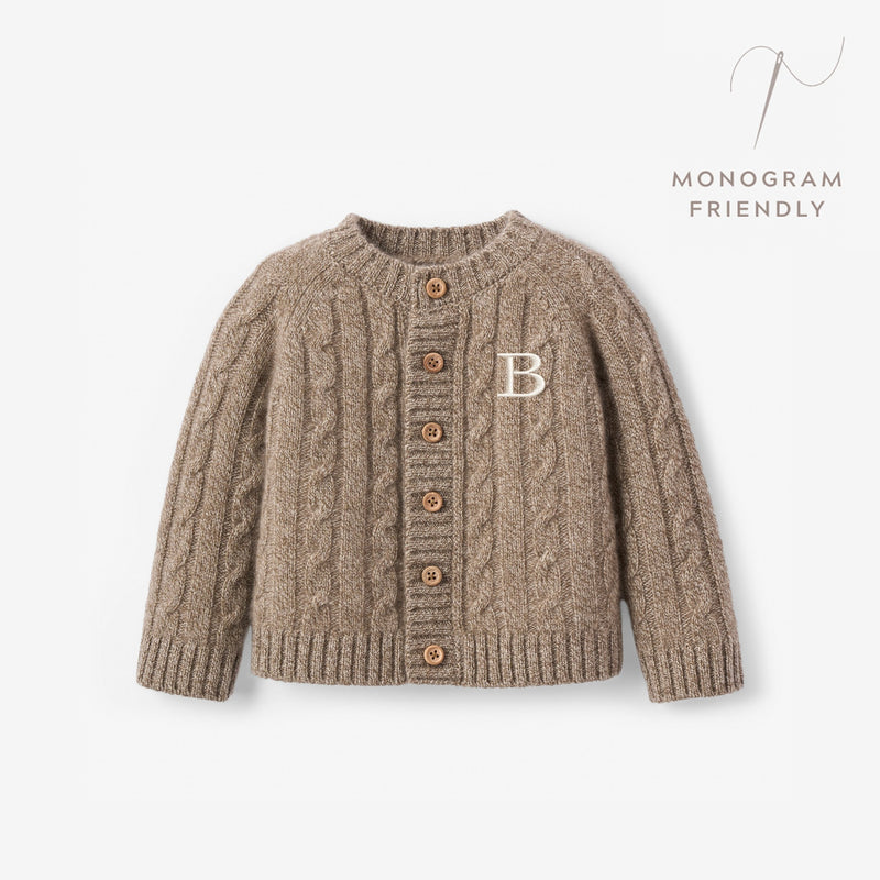 Marled Brown 100% Cashmere Knit Baby Cardigan