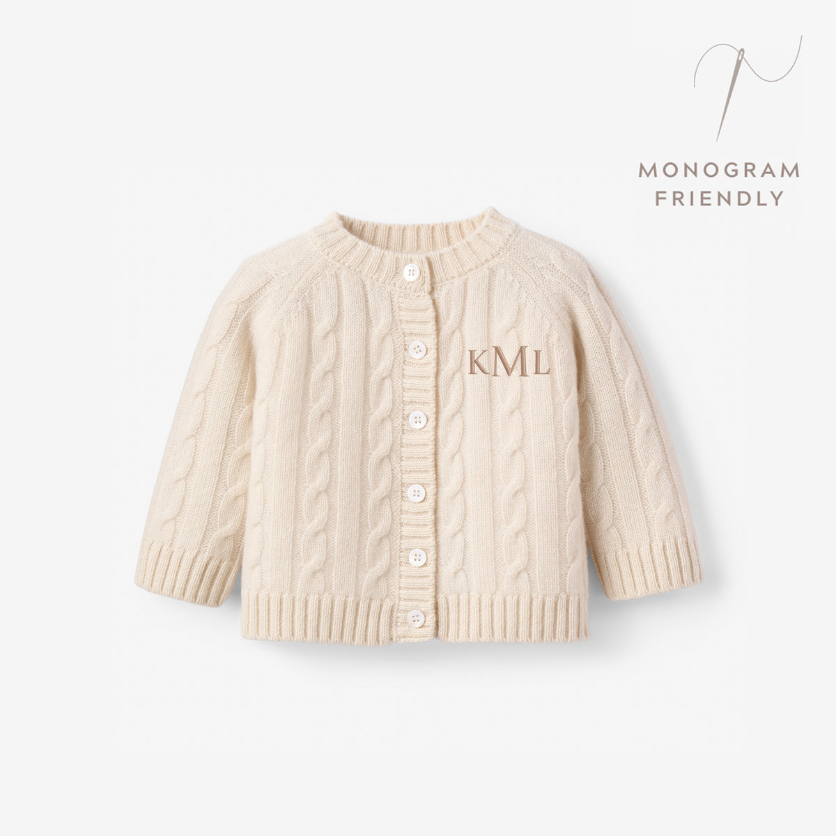 zoomed in Cream 100% Cashmere Knit Baby Cardigan view 1