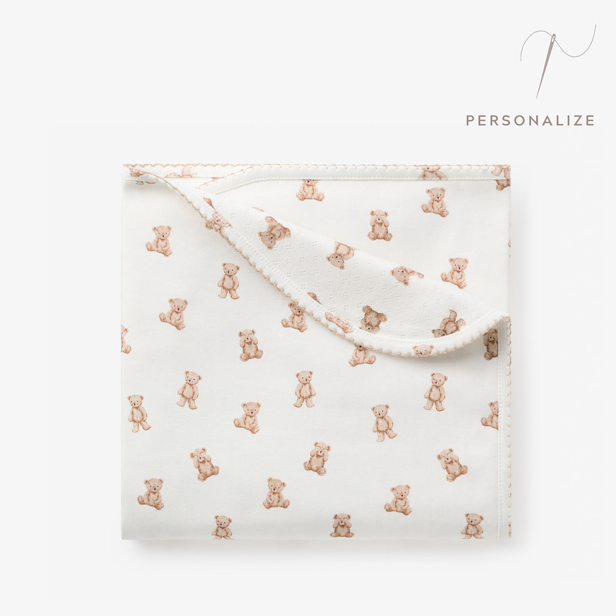 zoomed in Teddy Bear Print Double Layered Swaddle Blanket view 1