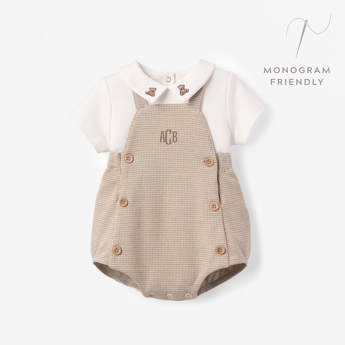 Teddy Bear Embroidered Houndstooth Overall Bubble view 1