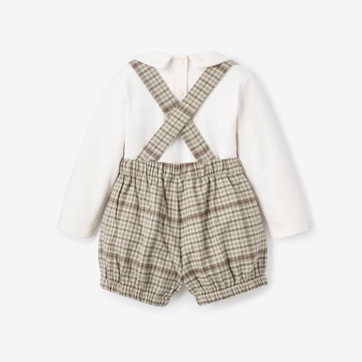 Embroidered Bodysuit + Heritage Plaid Suspender Shorts view 6
