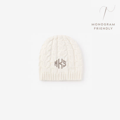 Whisper White Horseshoe Cable Knit Baby Hat
