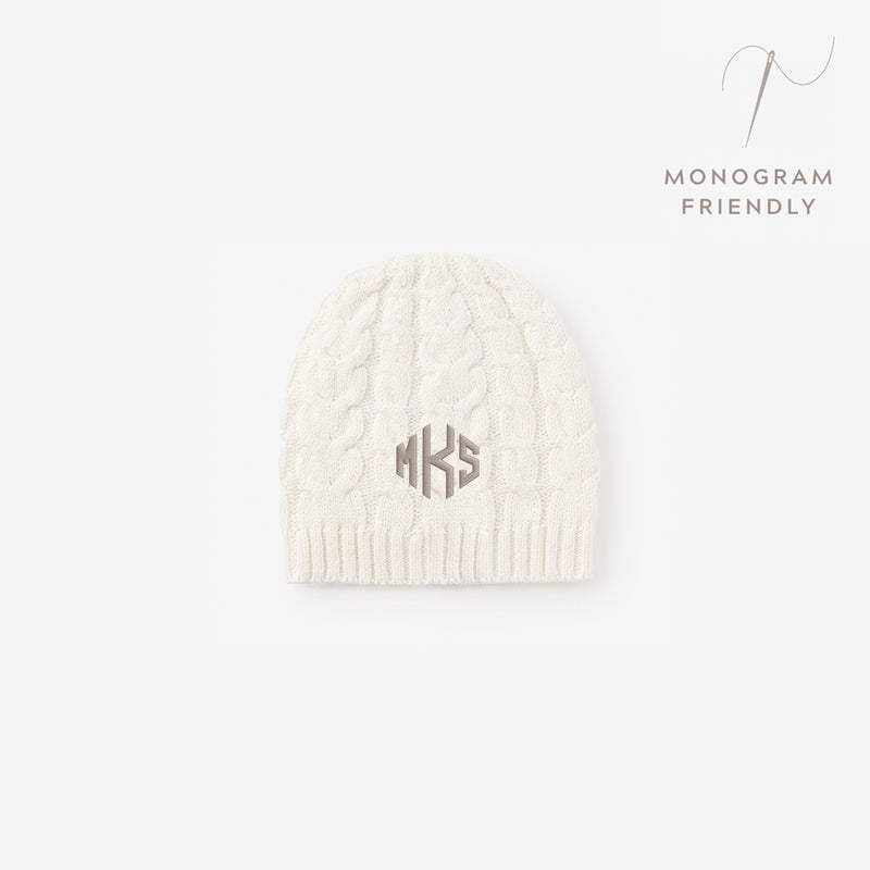 Whisper White Horseshoe Cable Knit Baby Hat
