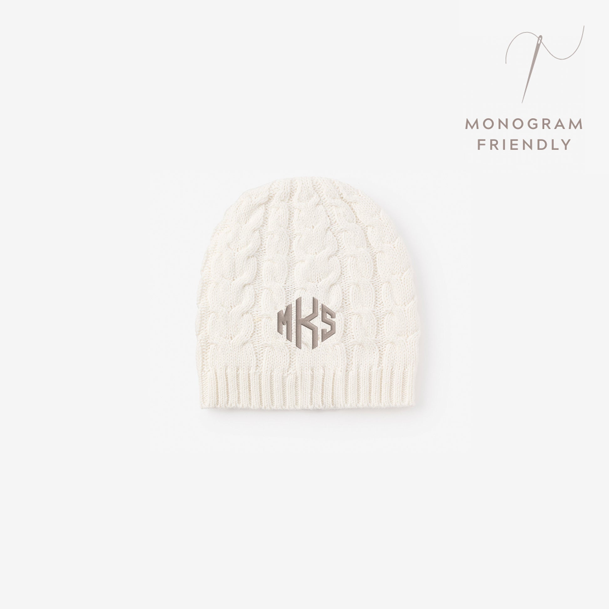 Whisper White Horseshoe Cable Knit Baby Hat view 1