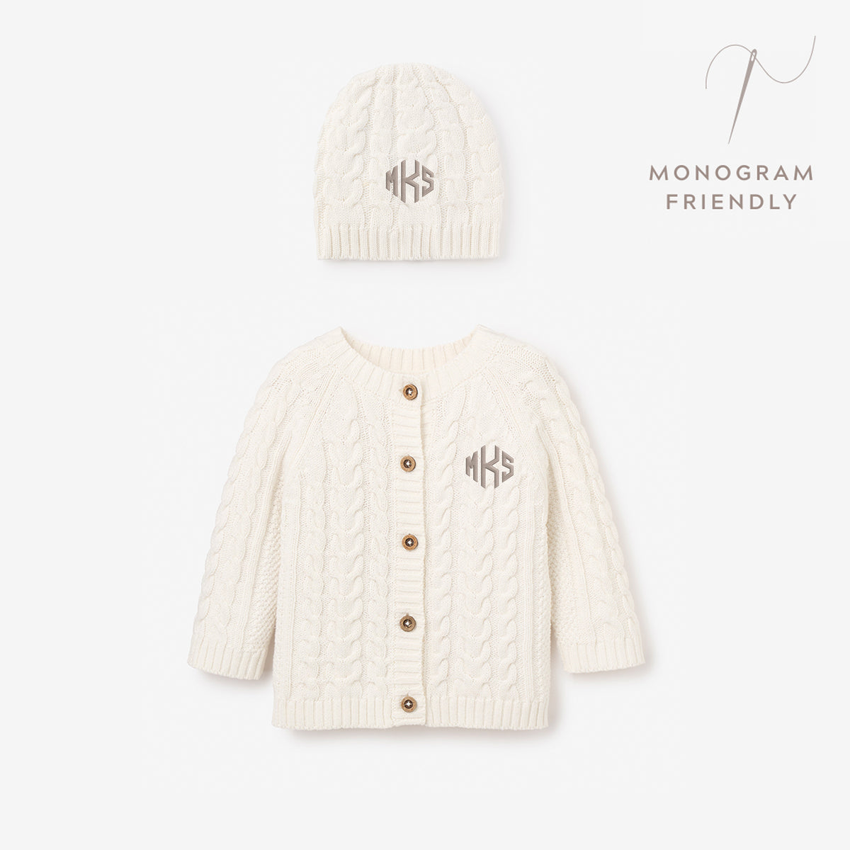 Whisper White Horseshoe Cable Knit Cardigan & Hat Baby Boxed Gift Set view 2