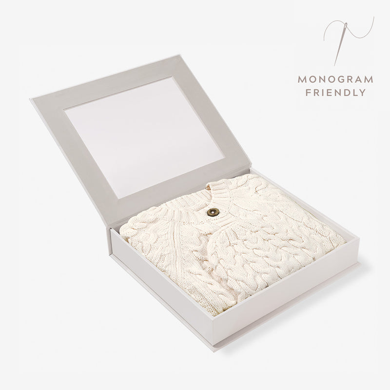 Whisper White Horseshoe Cable Knit Cardigan & Hat Baby Boxed Gift Set