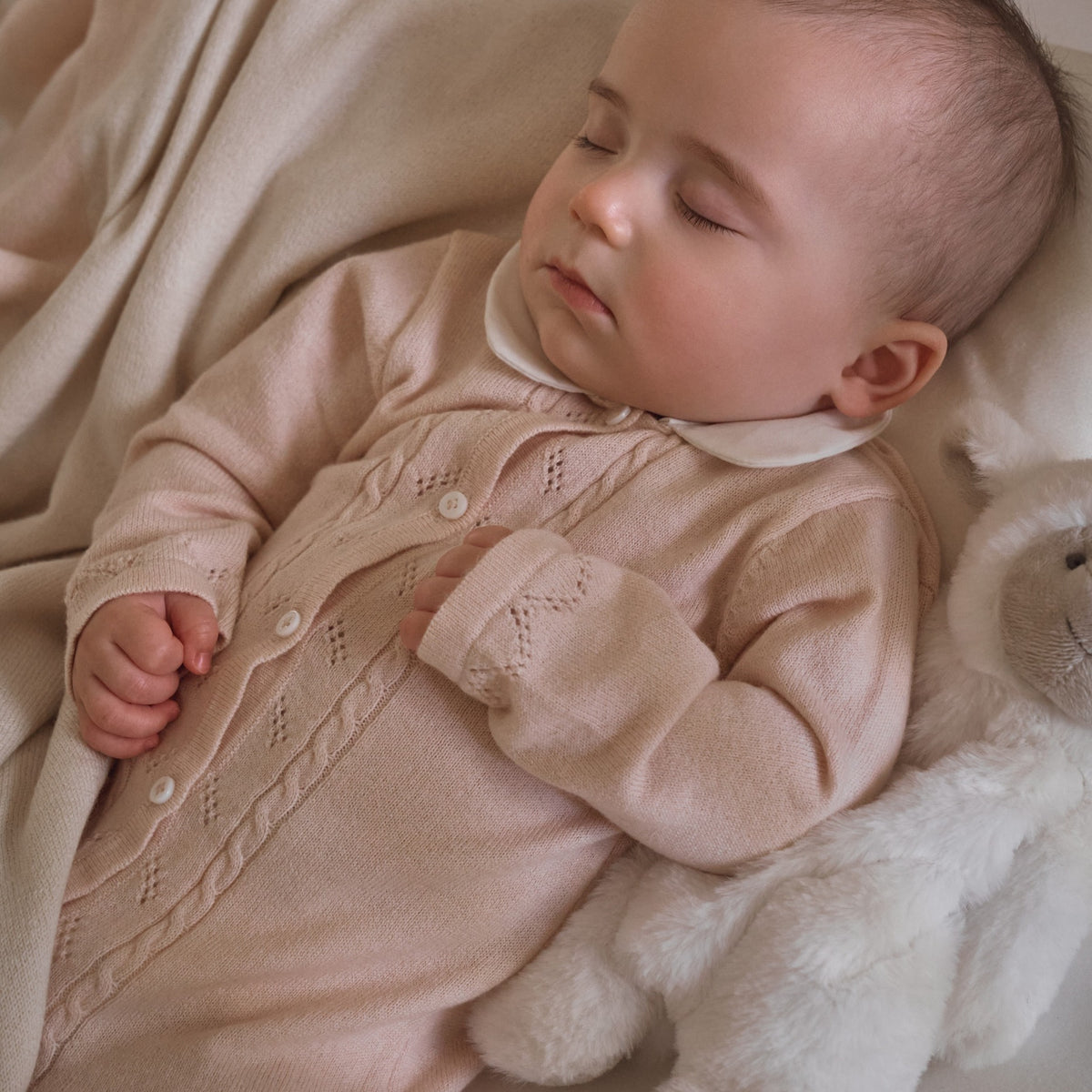 zoomed in Pale Pink Cashmere Cotton Jumpsuit view 2