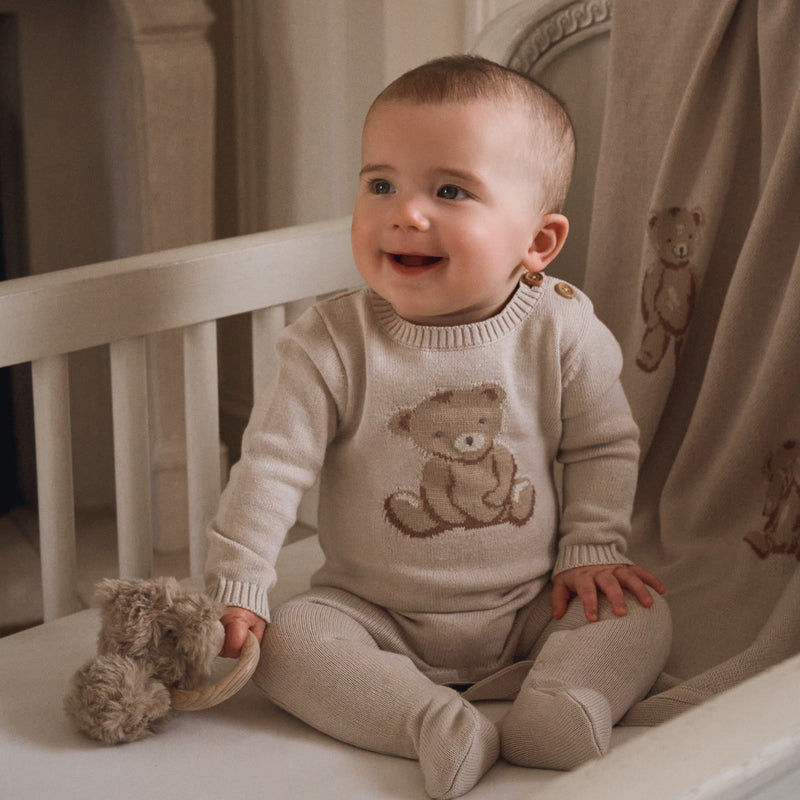 Teddy Bear Knit Baby Jumpsuit