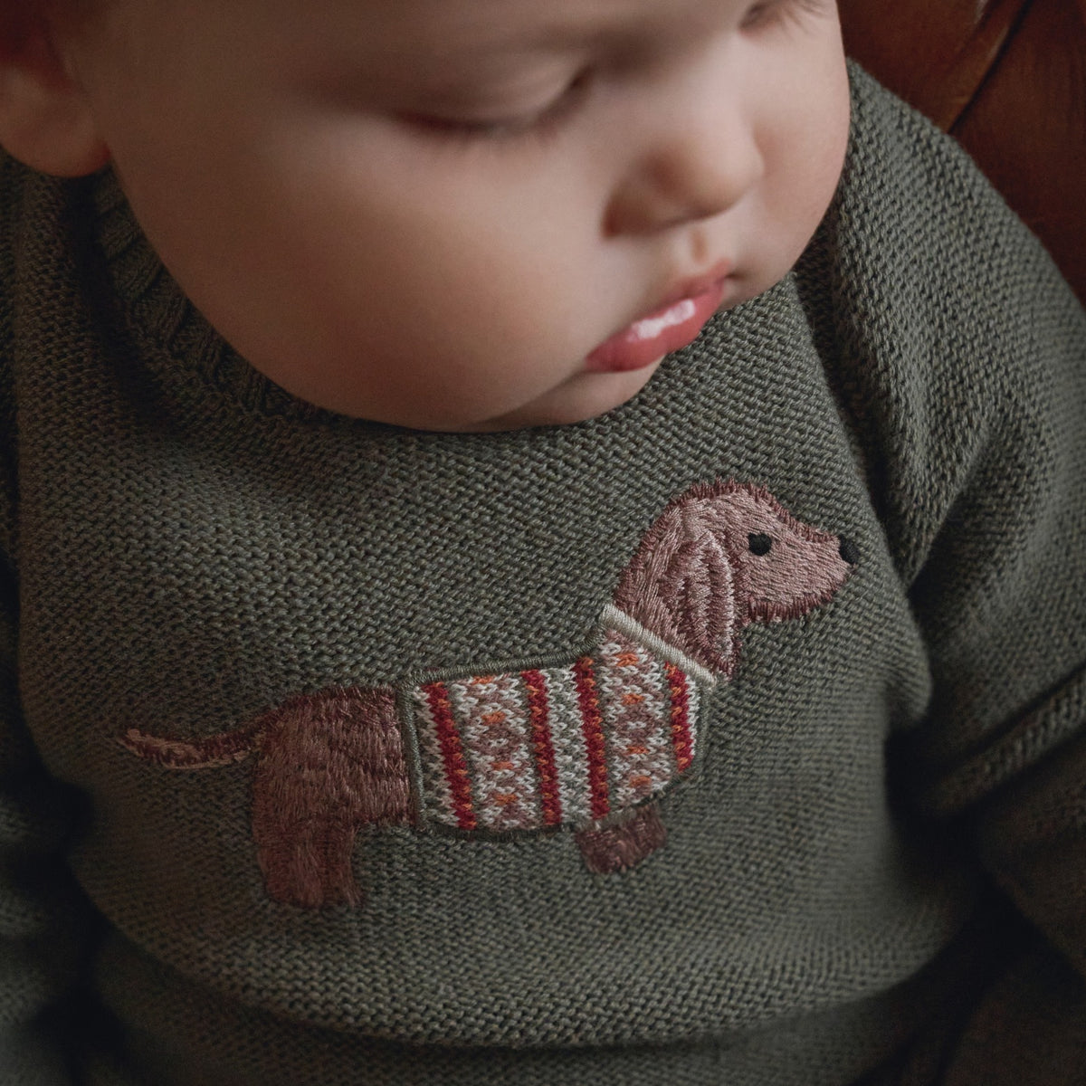 zoomed in Dog Knit Baby Jumpsuit view 3