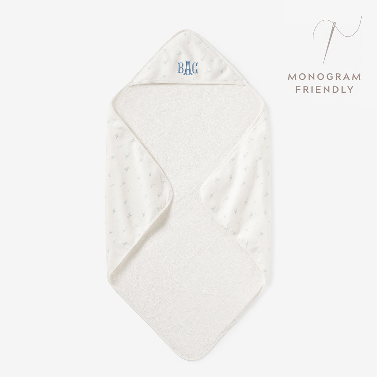 zoomed in Stork Print Bath Wrap view 1