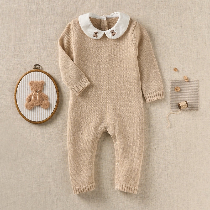 Teddy Bear Embroidered Cotton Cashmere Jumpsuit