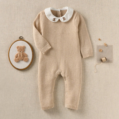 Teddy Bear Embroidered Cotton Cashmere Jumpsuit
