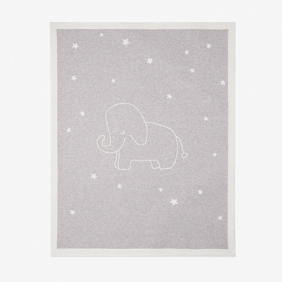 Embroidered Elephant Star Cotton Knit Baby Blanket