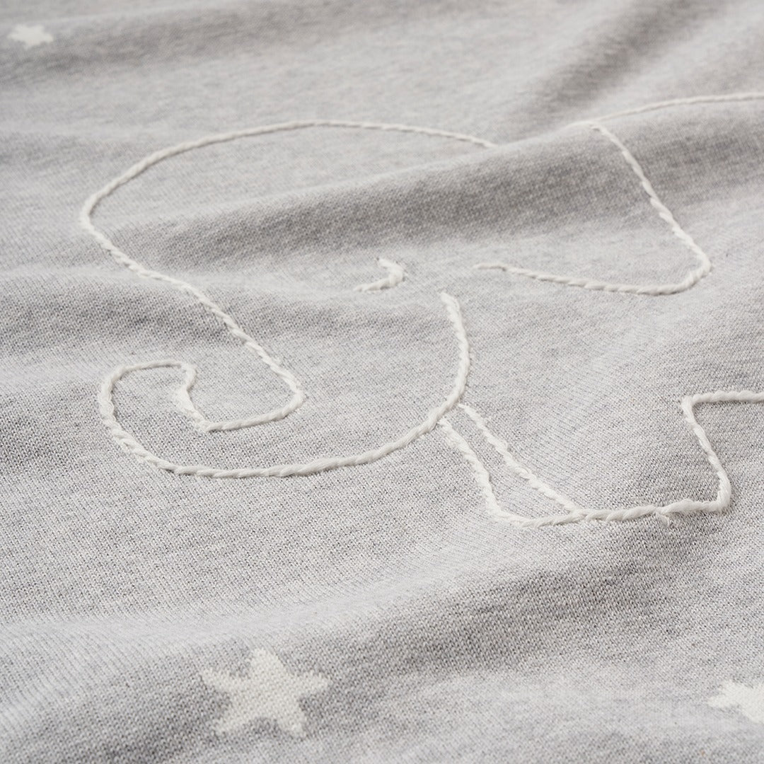 Embroidered Elephant Star Cotton Knit Baby Blanket