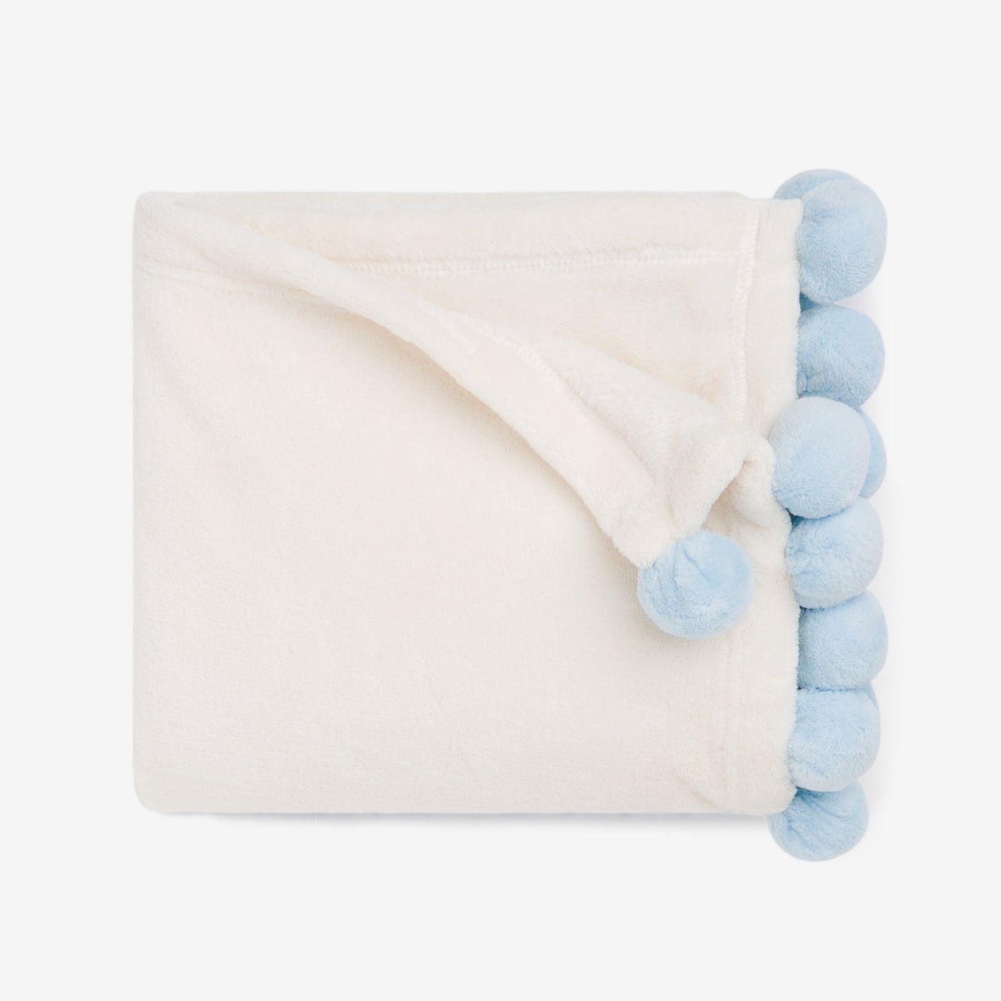 Blue Pom Trim Fleece Baby Stroller Blanket