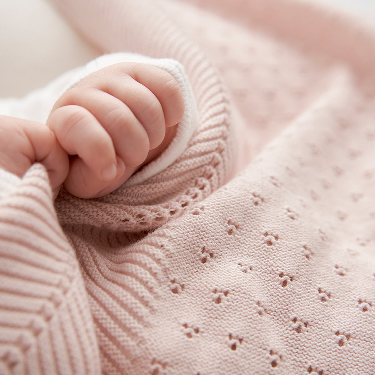Blush Pointelle Cotton Knit Baby Blanket – Elegant Baby