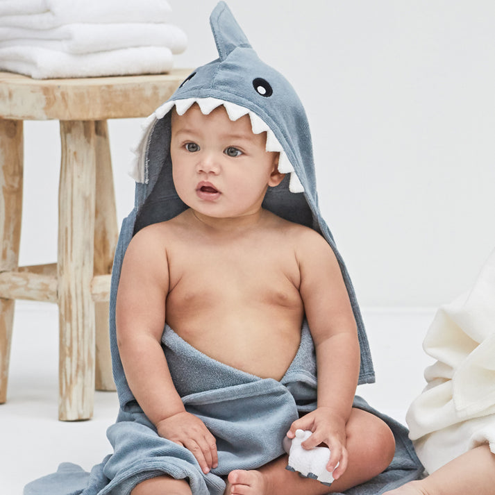 Slate Baby Shark Hooded Bath Wrap – Elegant Baby