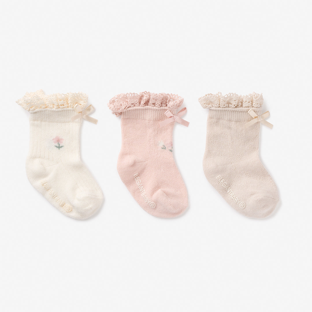 Floral Ankle Non Slip Baby Socks 3 pack