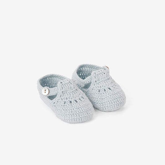 Pale Blue T-Strap Hand Crocheted Baby Booties
