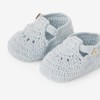 Pale Blue T-Strap Hand Crocheted Baby Booties