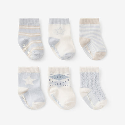 Classic Blue Non Slip Baby Socks 6pk