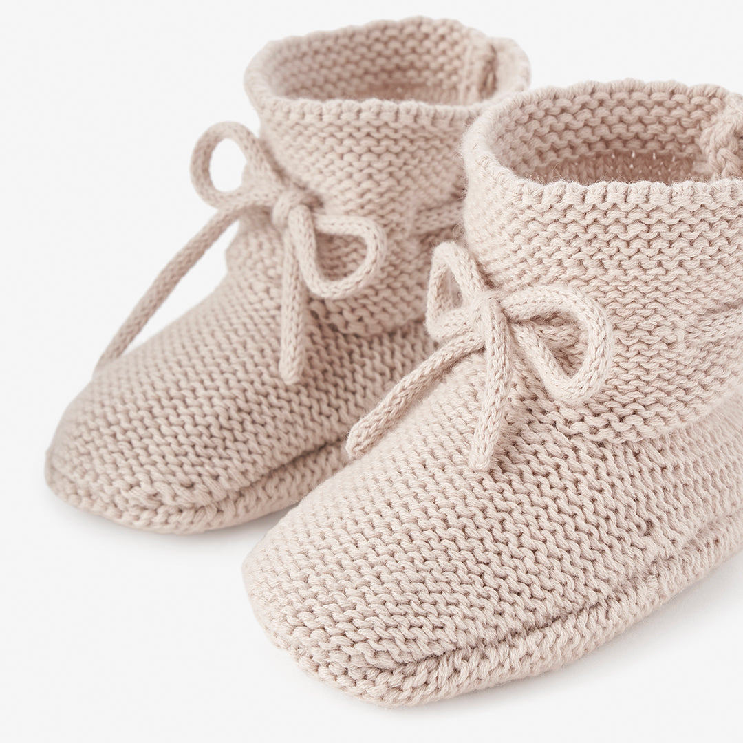 Taupe Garter Knit Baby Booties