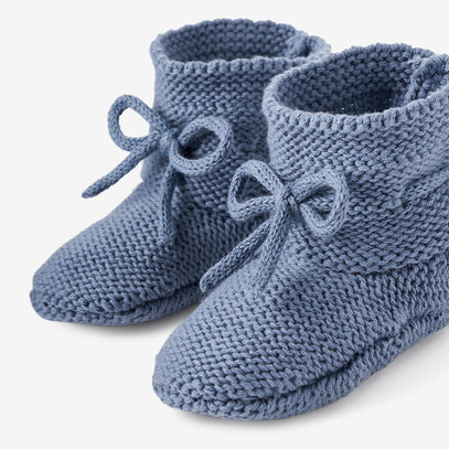 Slate Blue Garter Knit Baby Booties