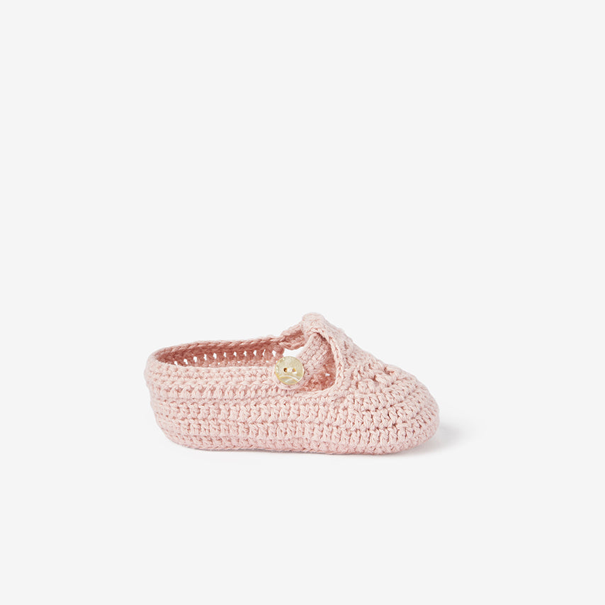 Blush T Strap Hand Crocheted Baby Booties Elegant Baby