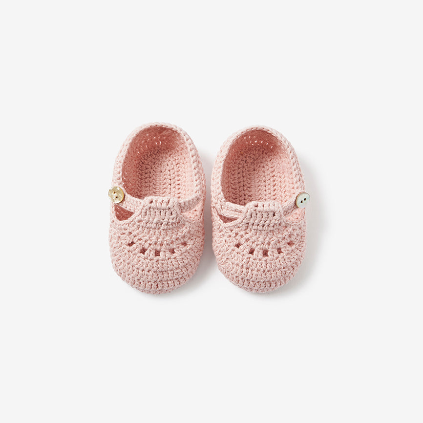 Blush T-Strap Hand Crocheted Baby Booties – Elegant Baby