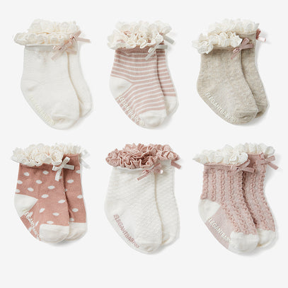 Fancy Pink Non Slip Baby Socks 6pk