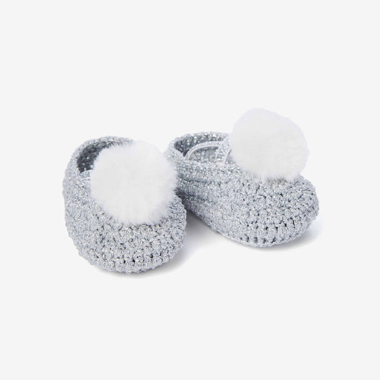 Pom Metallic Hand Crocheted Baby Booties