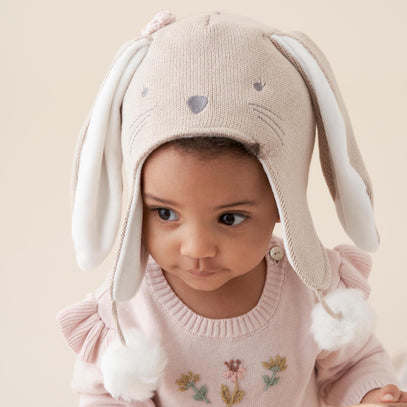 Brown Bunny Aviator Knit Baby Hat