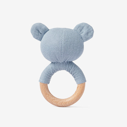 Stone Blue Bear Wooden Baby Rattle