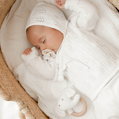 Trousers in Cotton Fleece, for Newborn Babies - beige light all over  printed, Baby