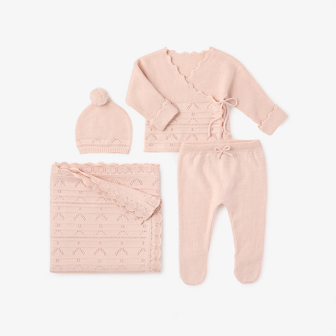 Pink Cashmere Pointelle Layette Set with Box