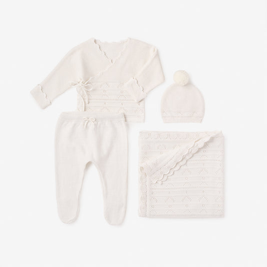 White Cashmere Pointelle Layette Set with Box