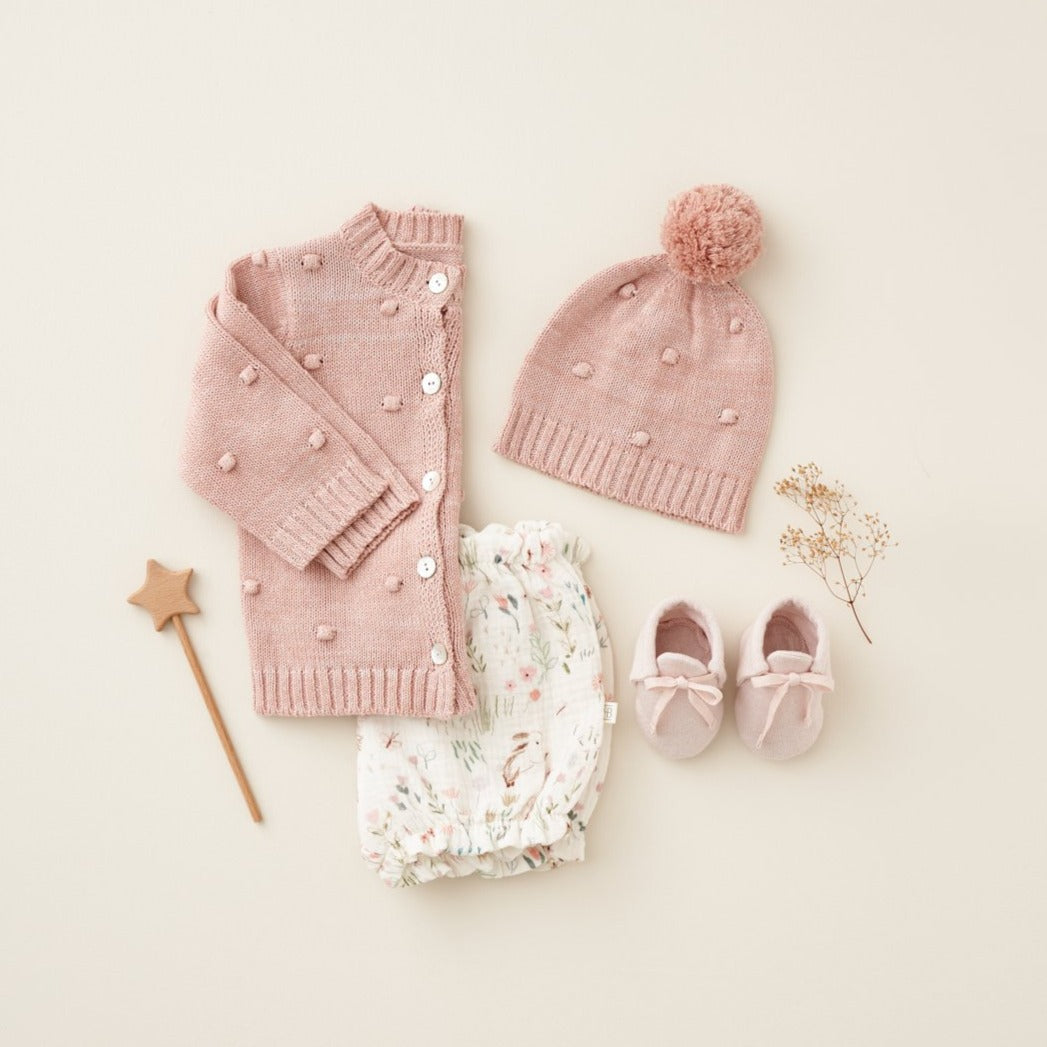 Pink Popcorn Knit Baby Cardigan – Elegant Baby