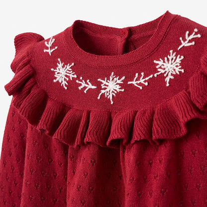 Hand Embroidered Snowflake Dress & Bloomer Set
