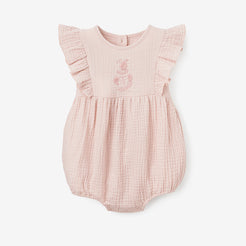 Warm Blush Organic Muslin Baby Bubble Romper – Elegant Baby