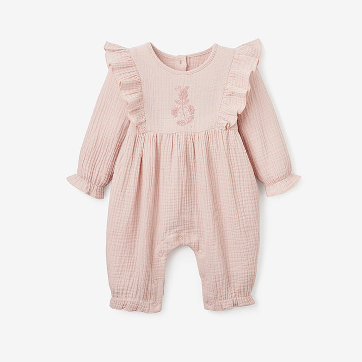 Warm Blush Organic Muslin Baby Jumpsuit – Elegant Baby