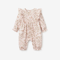 Woodland Print Organic Muslin Flutter Baby Jumpsuit – Elegant Baby