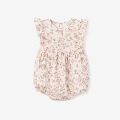 Organic Muslin Bubble Romper-Latte