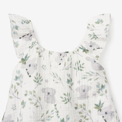 Koala Print Organic Muslin Flutter Sleeve Dress & Bloomer Set