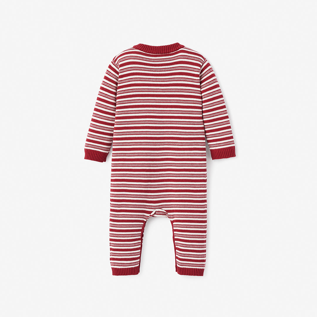 Holiday Striped Baby Jumpsuit & Sleepy Cap Set