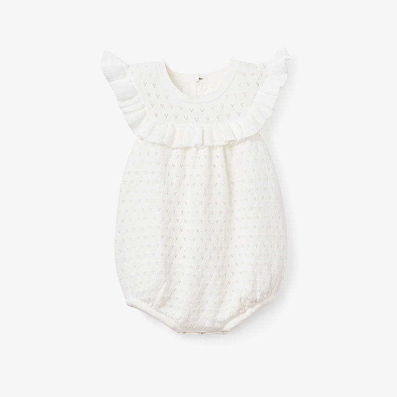 White Pointelle Knit Baby Bubble Romper