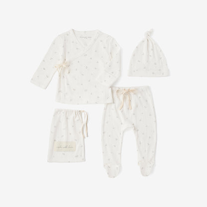 White Floral Organic Cotton Pointelle Layette 2 Pc Gift Set