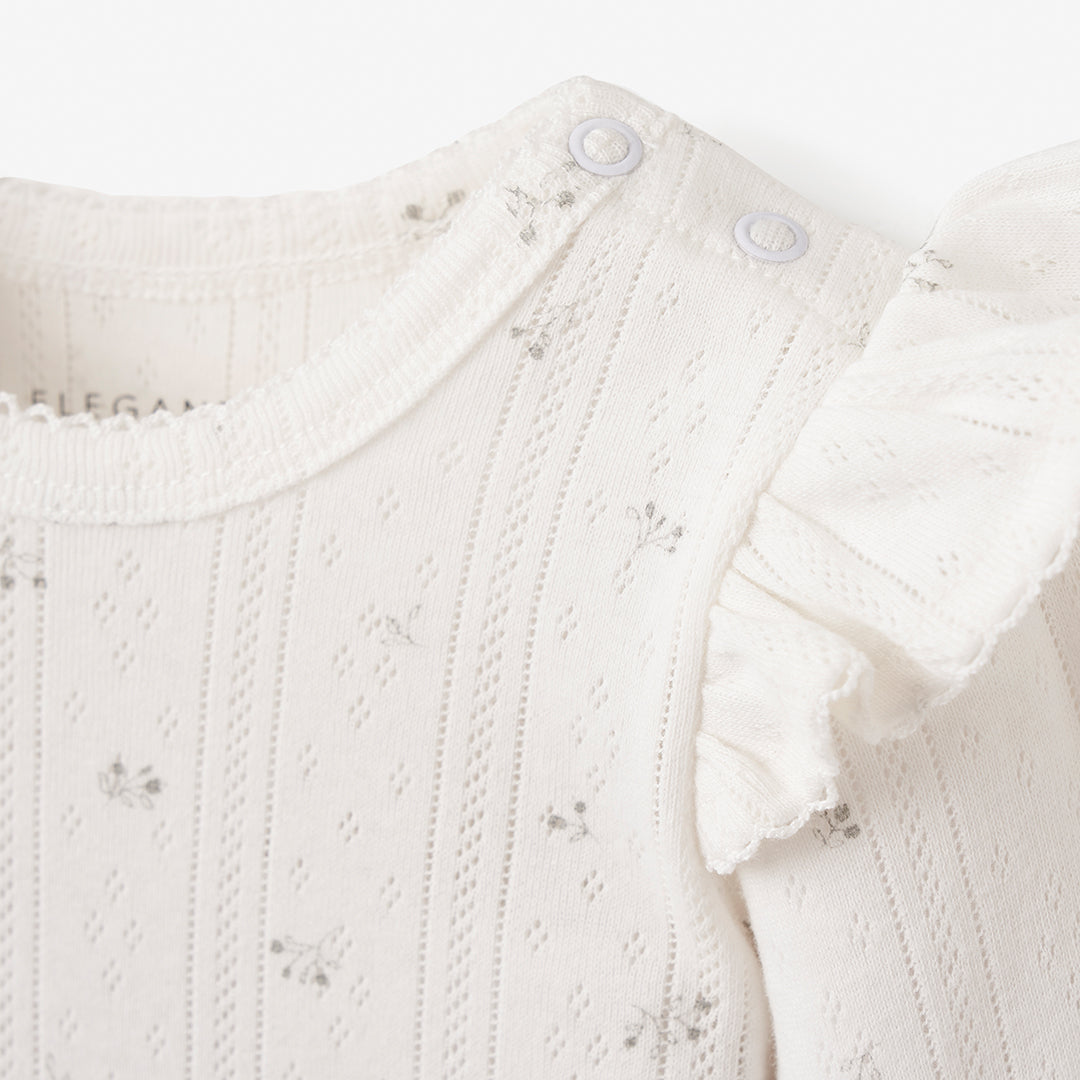 White Floral Organic Pointelle Cotton Baby Jumpsuit
