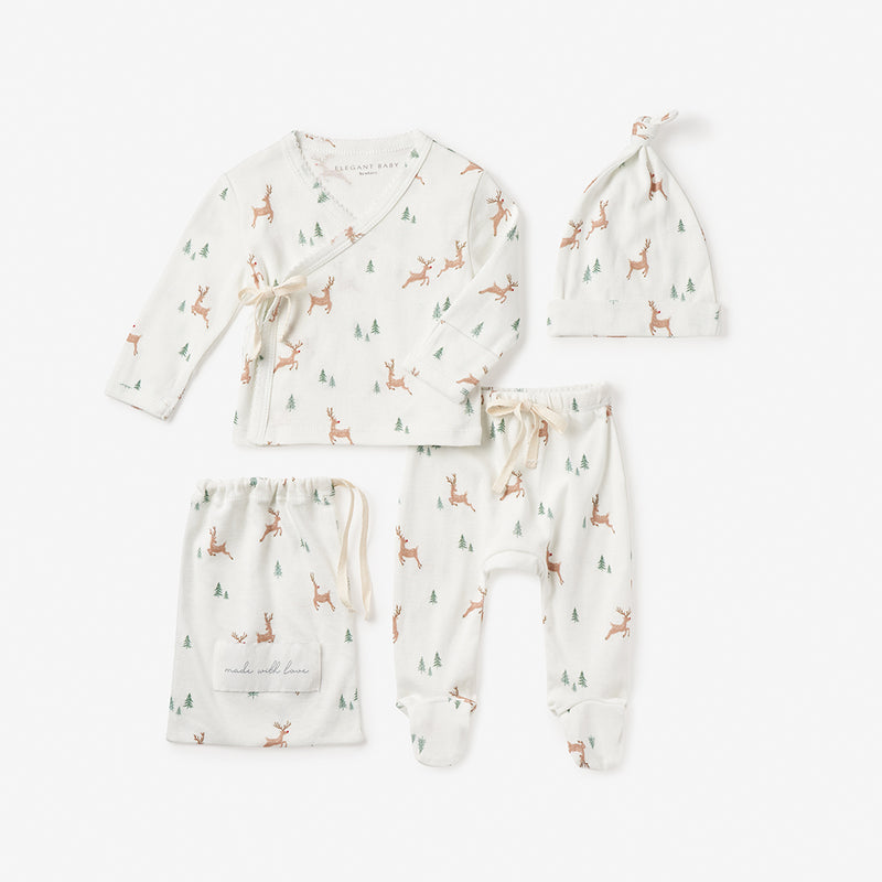 Reindeer Printed Organic Cotton Layette Set